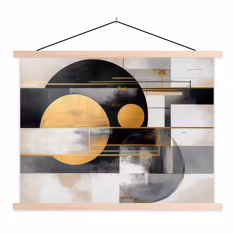 Abstract - Goud - Zilver - Vormen - Aesthetic - Modern textielposter latten blank klein -3d