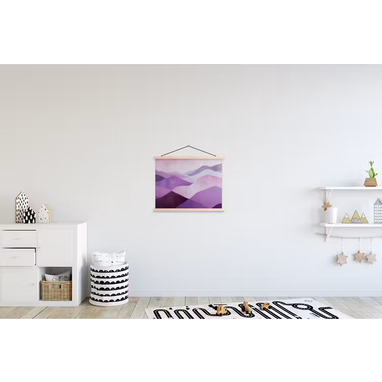 Abstract - Heuvels - Landschap - Paars textielposter latten blank klein -kinderkamer