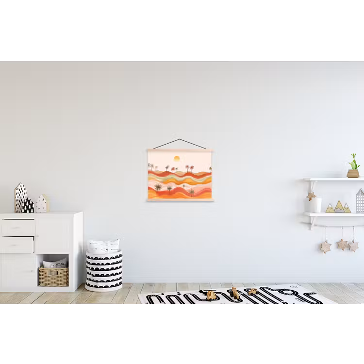 Abstract landschap - Palmbomen - Kleurrijk textielposter latten blank klein -kinderkamer