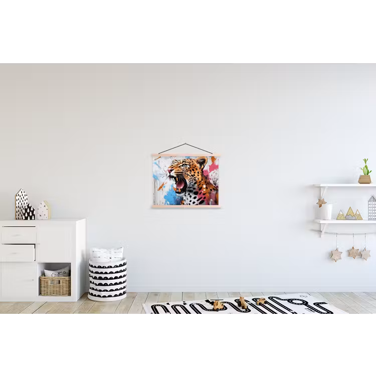 Abstract - Luipaard - Kleurrijk textielposter latten blank klein -kinderkamer