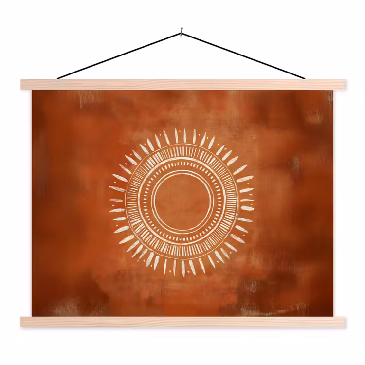 Abstract - Lijnen - Zonnestralen - Roodbruin textielposter latten blank klein -3d