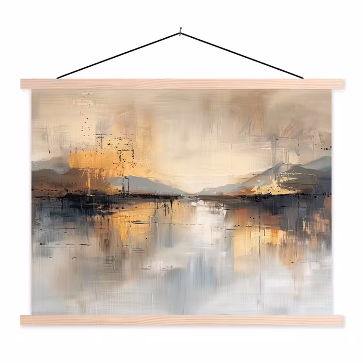 Abstract - Modern - Beige - Aesthetic - Goud textielposter latten blank klein -3d