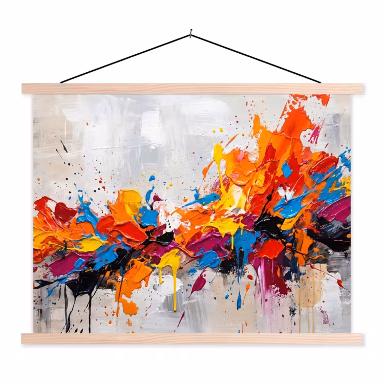 Abstract - Schilderij - Kleurrijk - Dynamisch textielposter latten blank klein -3d