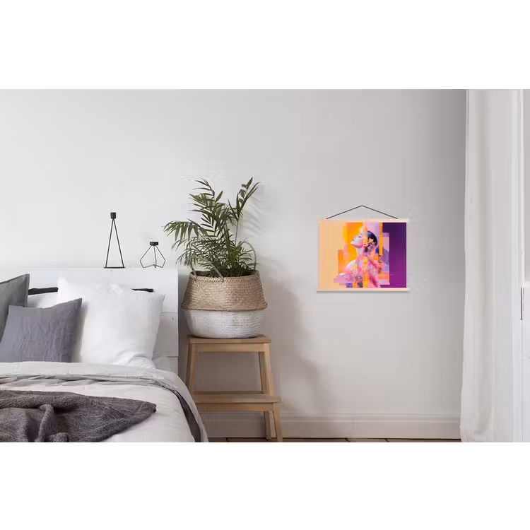 Abstract - Portret - Vrouw - Kleurrijk textielposter latten blank klein -woonkamer