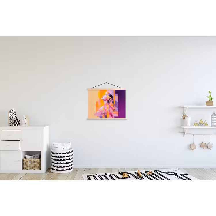 Abstract - Portret - Vrouw - Kleurrijk textielposter latten blank klein -kinderkamer