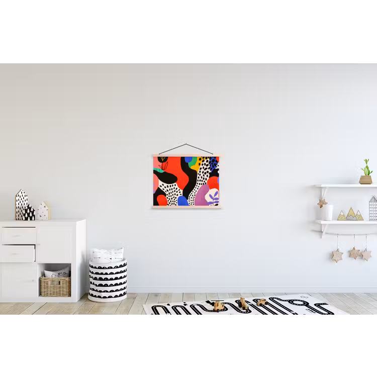 Abstract - Vormen - Kleuren - Stippen textielposter latten blank klein -kinderkamer