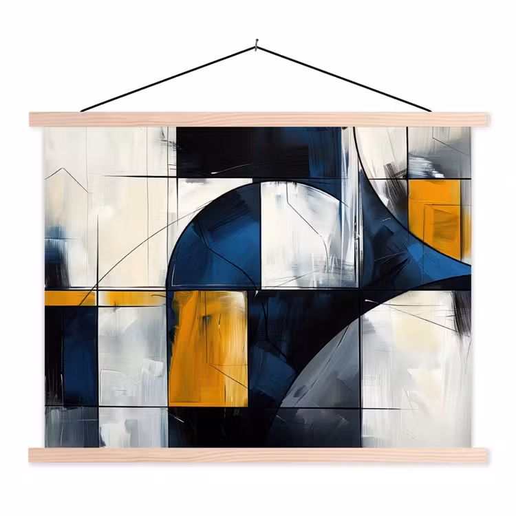 Abstract - Vormen - Goud - Blauw - Geometrisch textielposter latten blank klein -3d