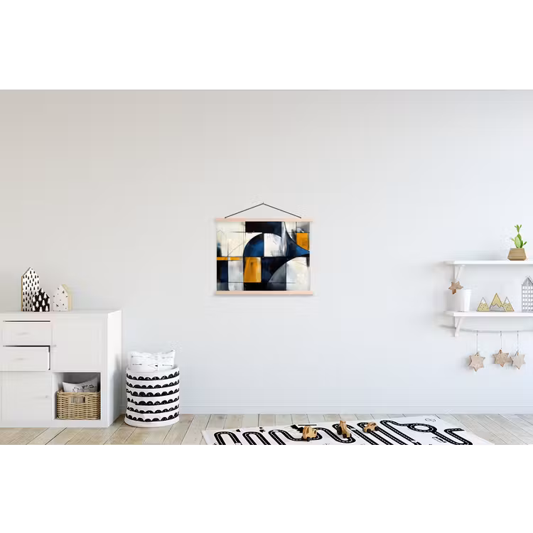 Abstract - Vormen - Goud - Blauw - Geometrisch textielposter latten blank klein -kinderkamer