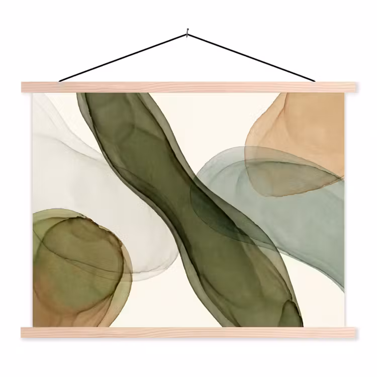 Abstract - Vormen - Modern - Kunst - Groen - Bruin textielposter latten blank klein -3d