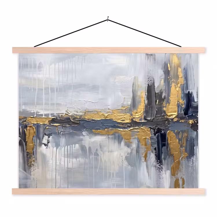 Abstract - Structuur - Goud - Grijs - Modern textielposter latten blank klein -3d