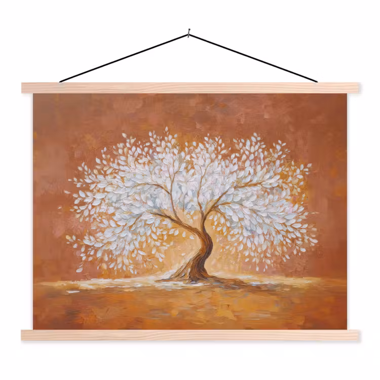 Abstract - Boom - Wit - Bladeren textielposter latten blank klein -3d
