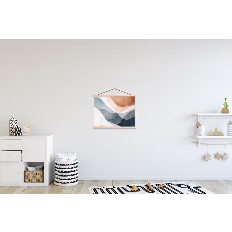 Abstract - Golven - Blauw textielposter latten blank klein -kinderkamer