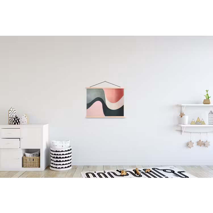Abstract - Golven - Sierlijk - Roze textielposter latten blank klein -kinderkamer