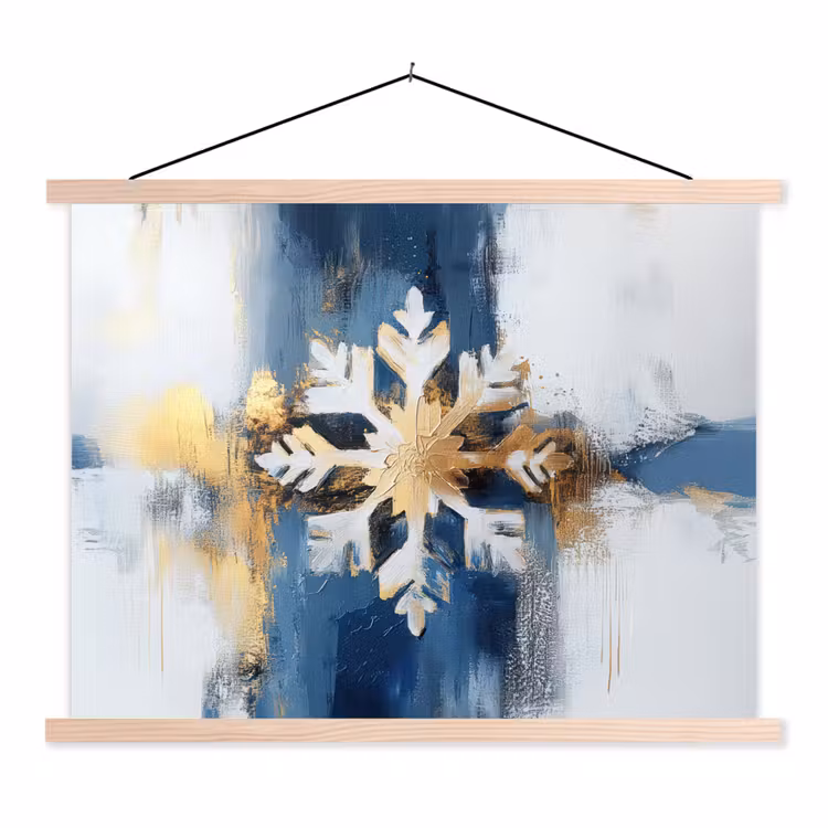 Abstract - Winter - Sneeuwvlok - Sneeuw - Goud textielposter latten blank klein -3d