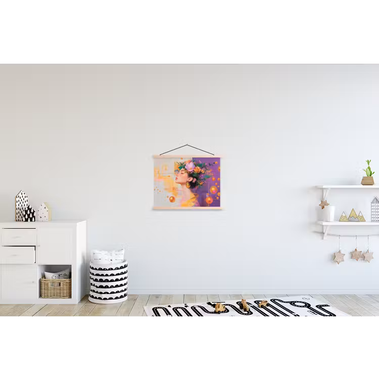 Abstract - Vrouw - Bloemenkroon - Goud textielposter latten blank klein -kinderkamer
