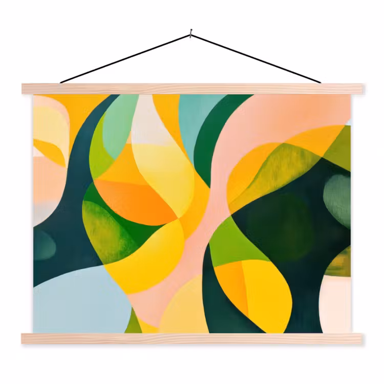 Abstract - Geel - Roze - Groen textielposter latten blank klein -3d