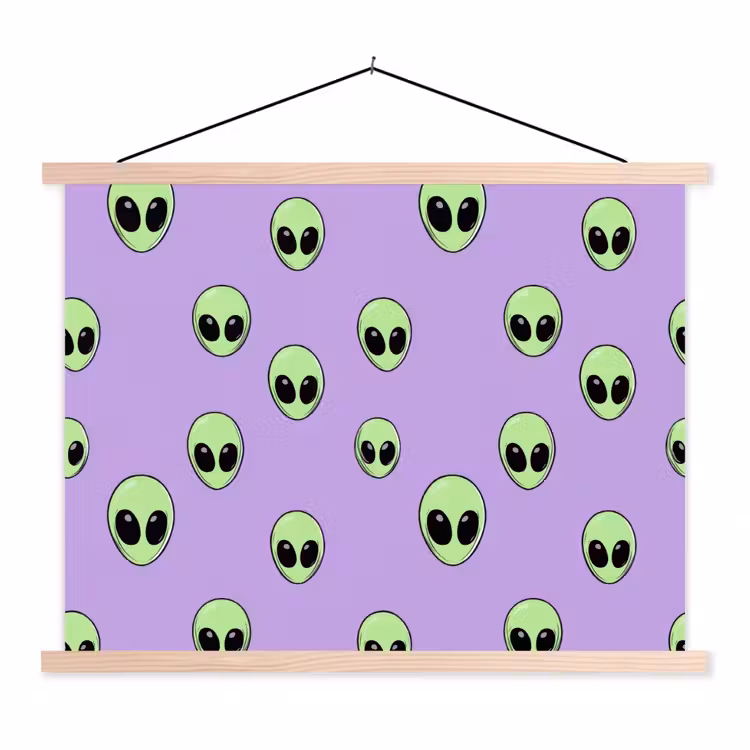 Alien - Retro - Lila textielposter latten blank klein 122 -3d
