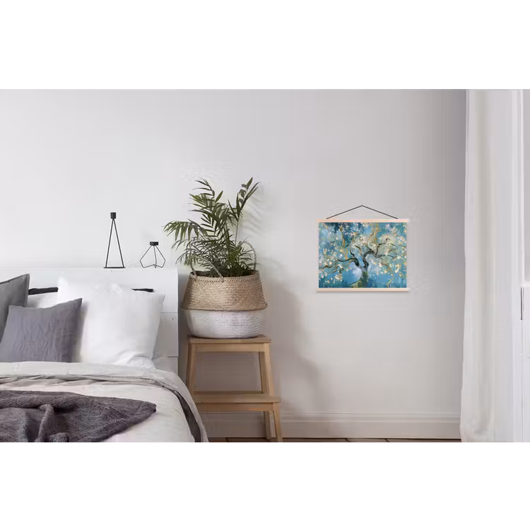 Amandelbloesem boom - Blauw - Abstract textielposter latten blank klein -woonkamer