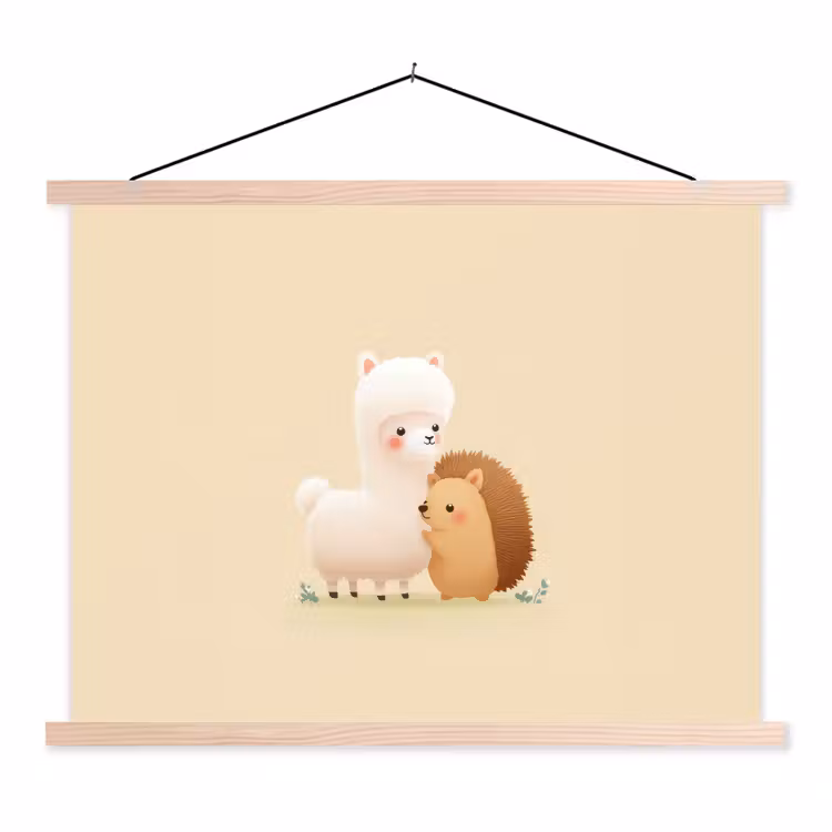 Alpaca - Egel - Bruin - Knuffelen textielposter latten blank klein -3d