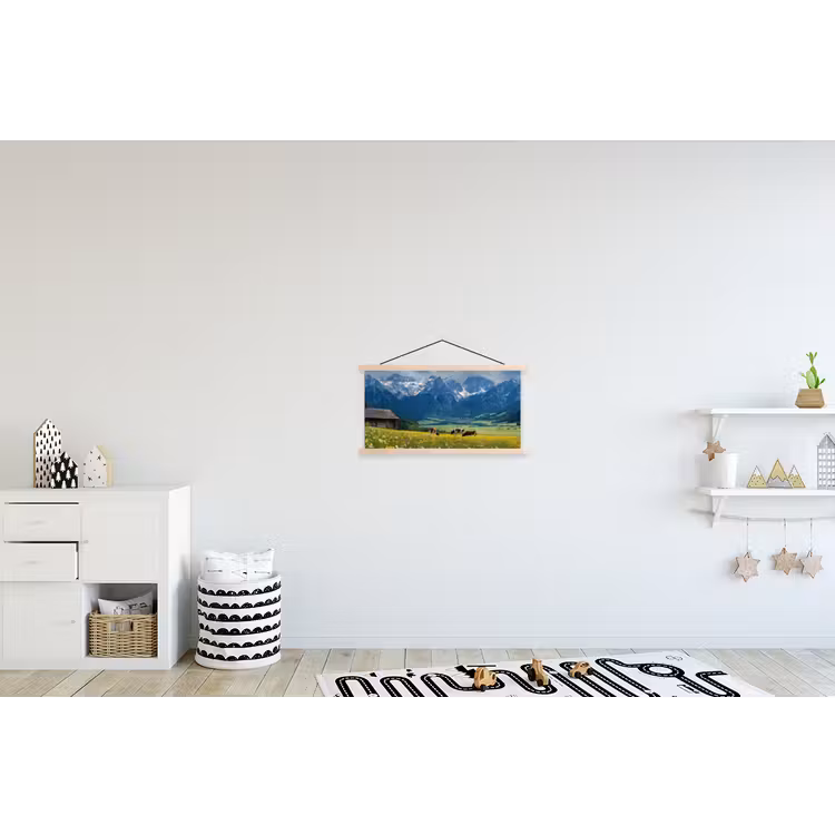 Alpen - Weide - Bergen - Koeien textielposter latten blank klein -kinderkamer