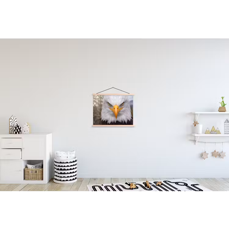 Amerikaans - Zeearend - Portret - Geel textielposter latten blank klein -kinderkamer