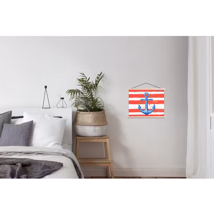 Anker - Verfspatten - Rood - Blauw textielposter latten blank klein -woonkamer