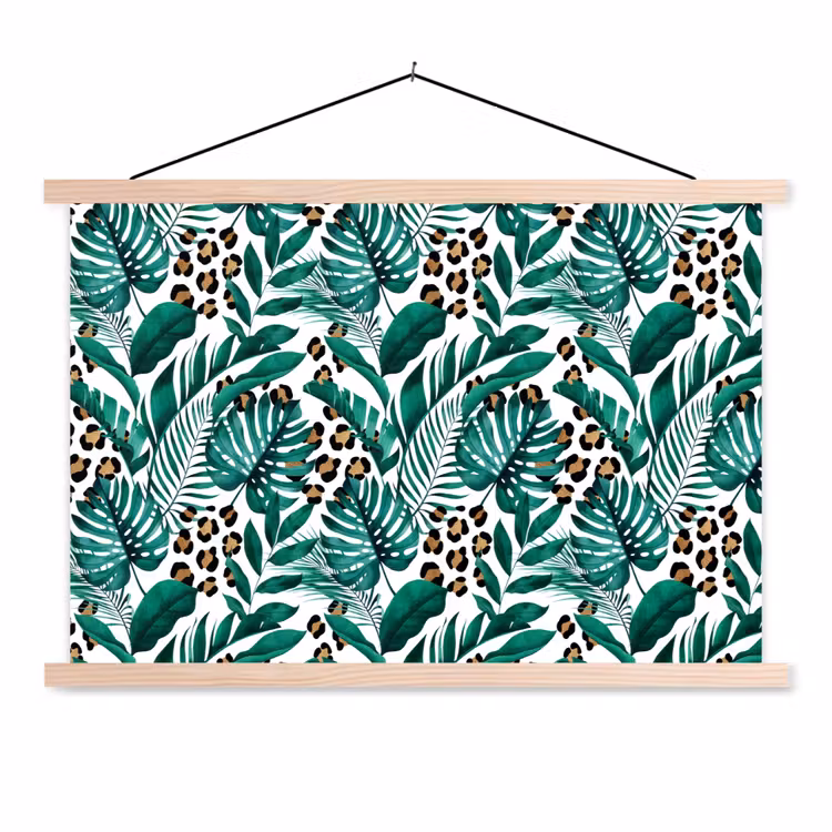 Dierenprint - Panter - Bladeren - Tropisch - Jungle textielposter latten blank klein -3d