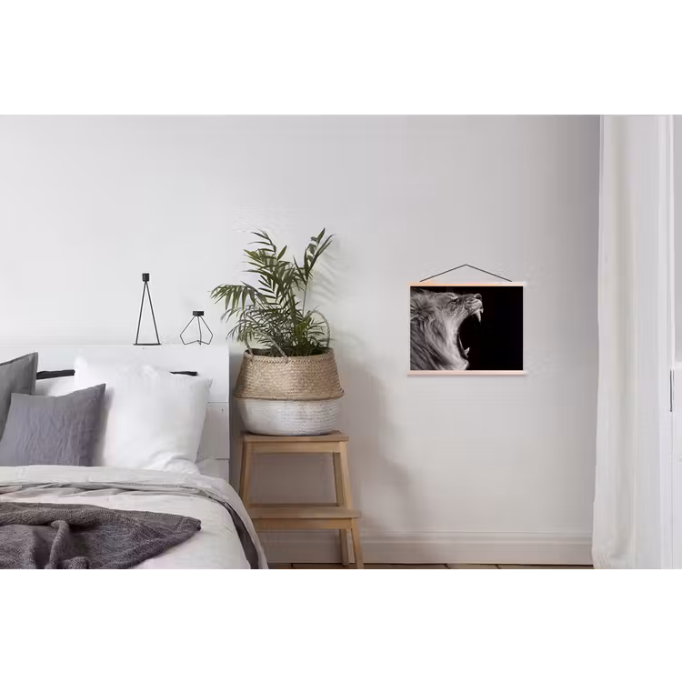 Dieren - Leeuw - Zwart - Wit - Portret textielposter latten blank klein -woonkamer