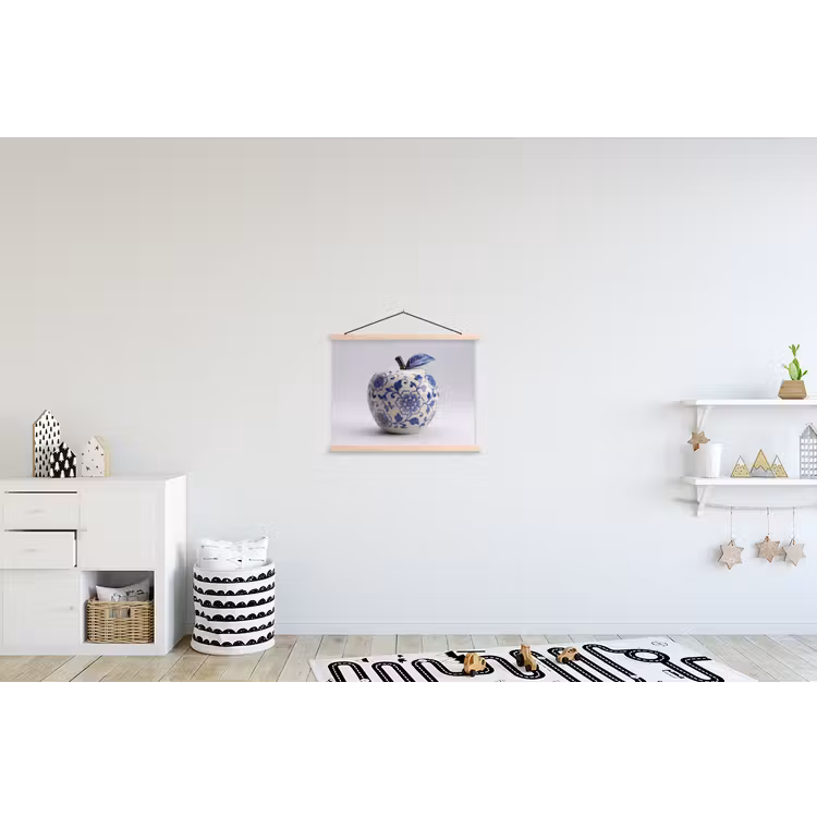 Appel - Blauw - Klassiek textielposter latten blank klein -kinderkamer