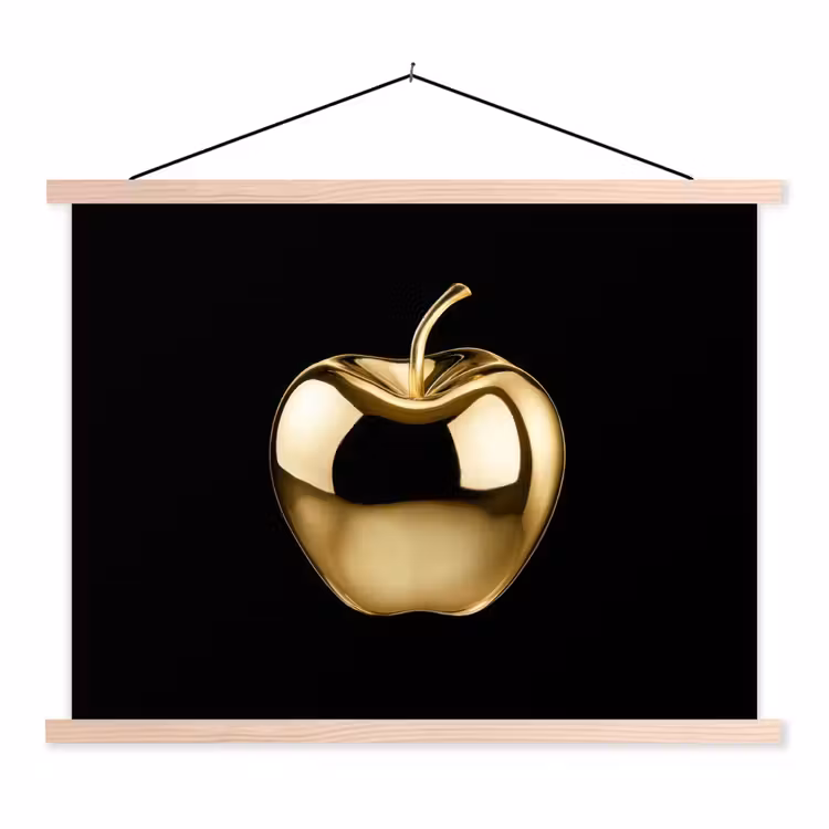 Appel - Goud - Chrome - Zwart textielposter latten blank klein -3d