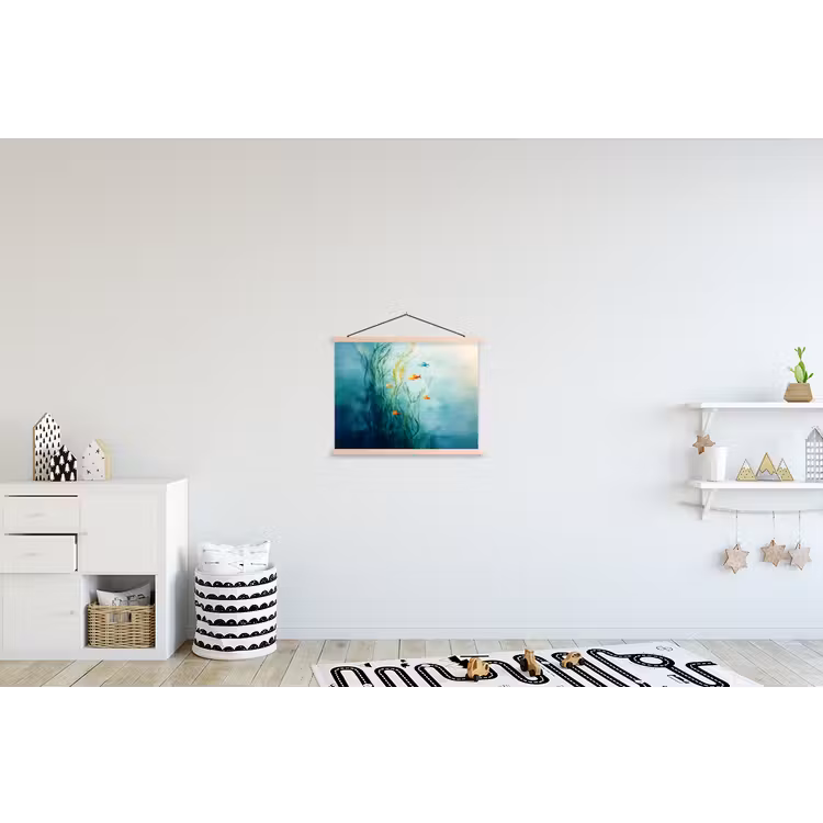 Waterplanten - Vissen - Kleurrijk - Water textielposter latten blank klein -kinderkamer