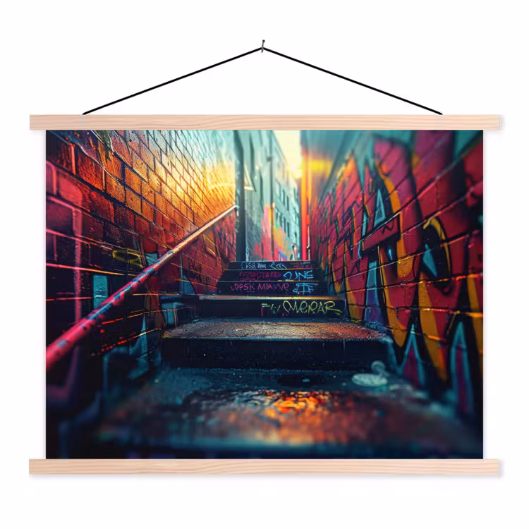 Architectuur - Neon - Trap - Graffiti textielposter latten blank klein -3d
