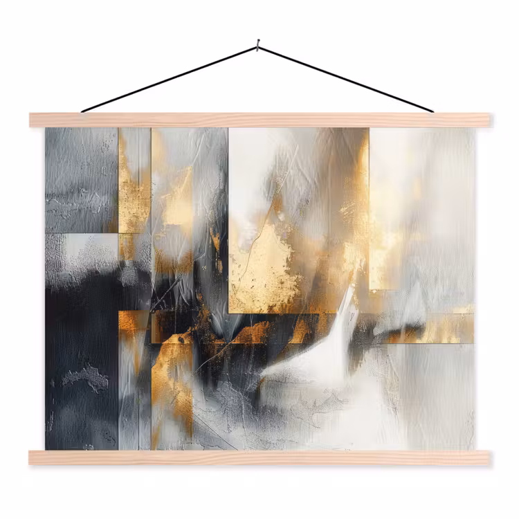 Kunst - Goud - Zilver - Abstract textielposter latten blank klein -3d