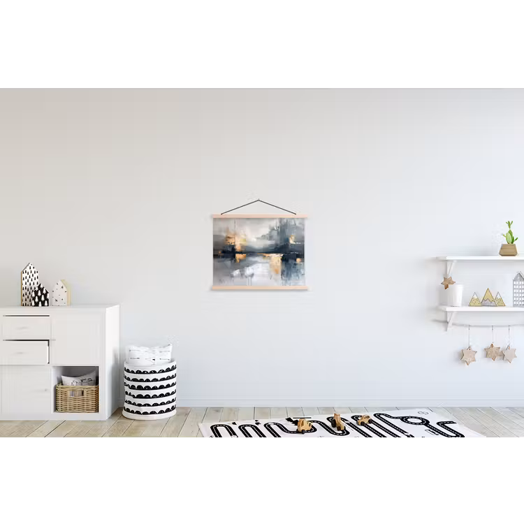 Kunst - Grijs - Goud - Abstract textielposter latten blank klein -kinderkamer