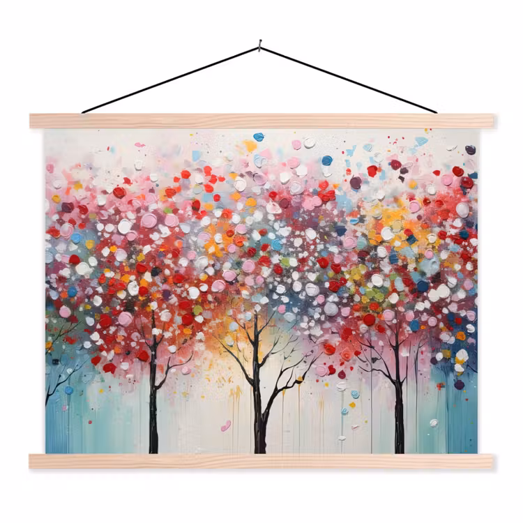 Kunst - Bomen - Natuur - Acryl textielposter latten blank klein -3d