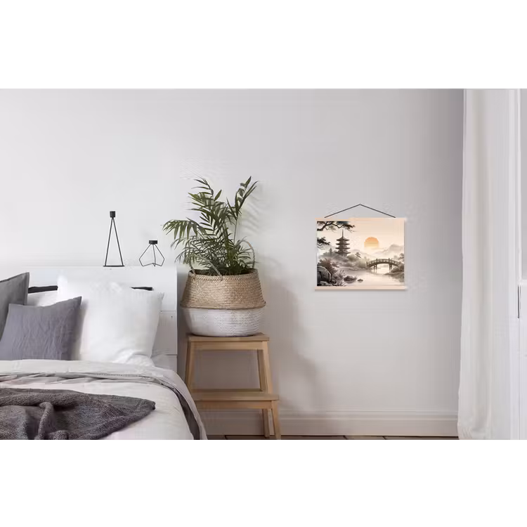 Azië - Landschap - Kleurrijk textielposter latten blank klein -woonkamer