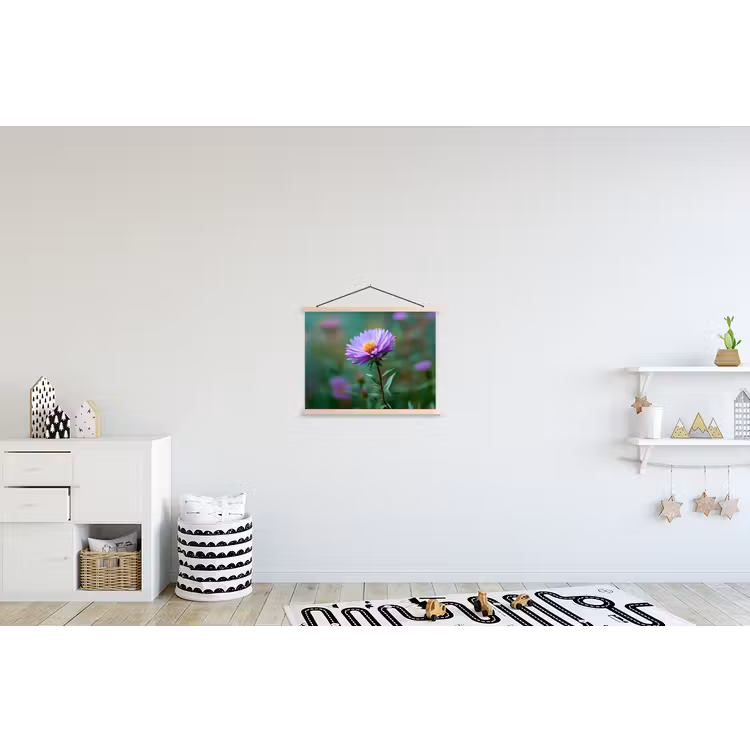 Aster - Paars - Bloem - Blaadjes textielposter latten blank klein -kinderkamer