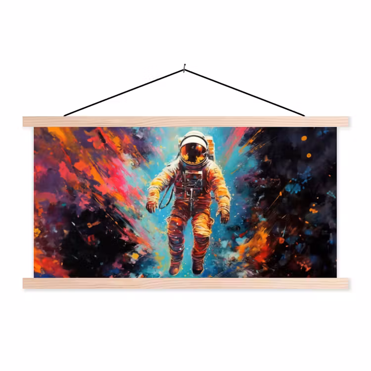 Astronaut - Graffiti - Ruimte - Neon textielposter latten blank klein -3d