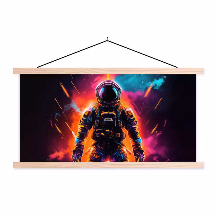 Astronaut - Neon - Gaming - Ruimte textielposter latten blank klein -3d