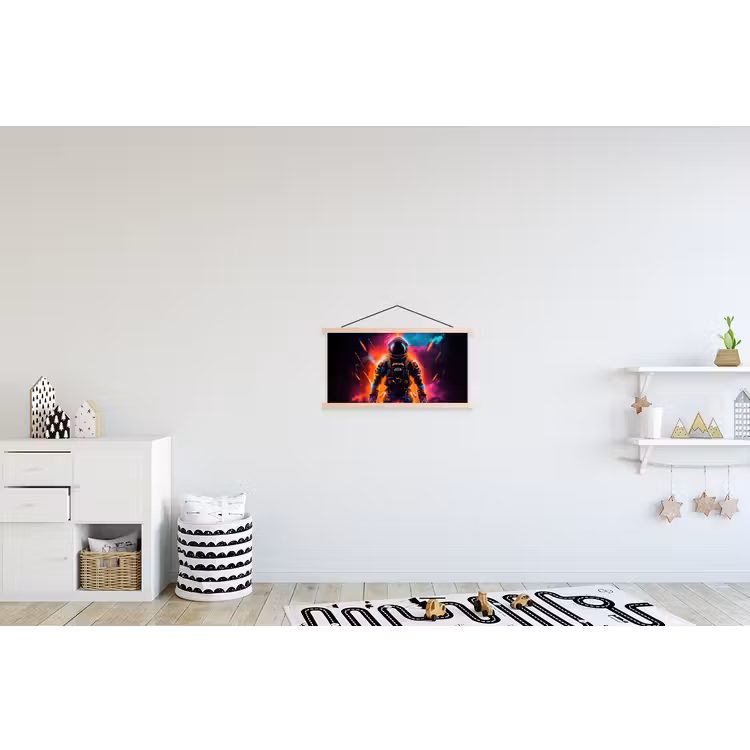 Astronaut - Neon - Gaming - Ruimte textielposter latten blank klein -kinderkamer