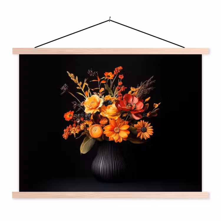 Herfst - Boeket - Oranje textielposter latten blank klein -3d