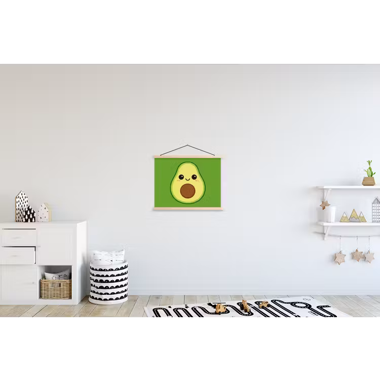 Avocado - Groen - Speels textielposter latten blank klein -kinderkamer