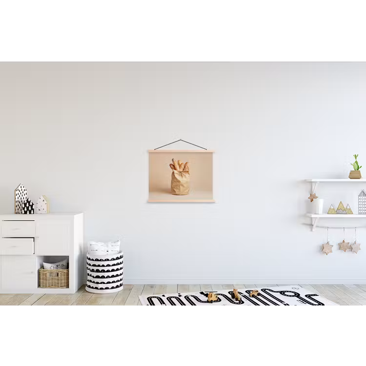 Baguette - Brood - Stokbrood - Beige textielposter latten blank klein -kinderkamer