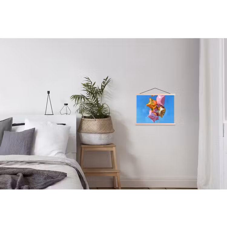 Ballonnen - Goud - Stervorm - Roze textielposter latten blank klein -woonkamer