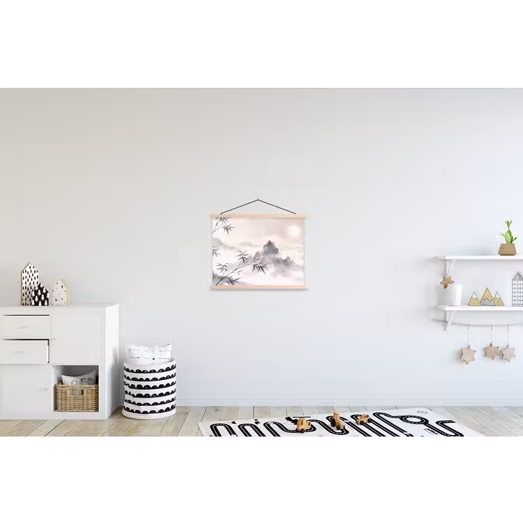 Bamboe - Azië - Grijs textielposter latten blank klein -kinderkamer