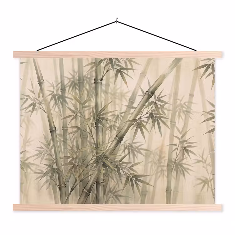 Bamboe - Bladeren - Aziatisch - Groen - Natuur textielposter latten blank klein -3d