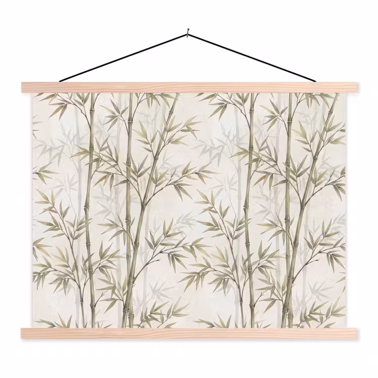Bamboe - Bladeren - Natuur - Aquarel - Groen textielposter latten blank klein -3d