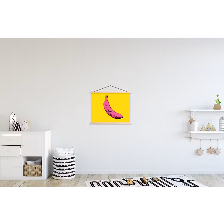 Banaan - Grafisch - Geel textielposter latten blank klein -kinderkamer