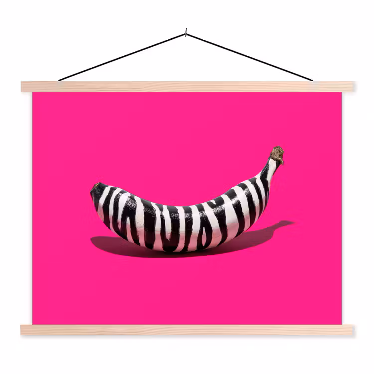 Banaan - Zebraprint - Roze textielposter latten blank klein -3d