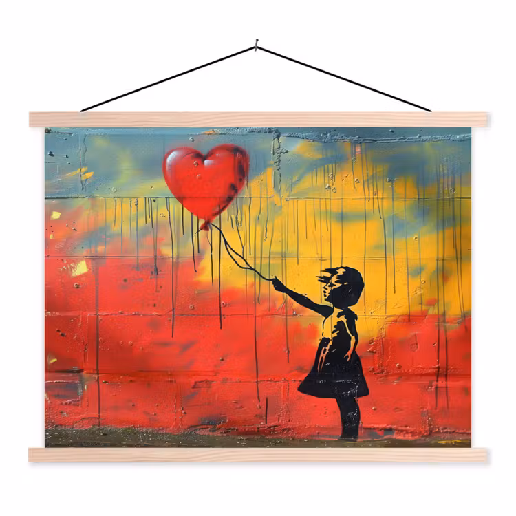 Banksy - Kunst - Graffiti - Meisje - Street art textielposter latten blank klein -3d